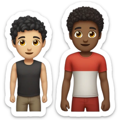 4 people, one chubby black guy with bear and black hair, one white guy with black short hair and a red tshirt, one black guy with curly hair and a girl with chesnut hair midlength sticker