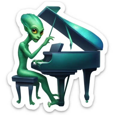 a Reptilian alien woman, play a piano sticker