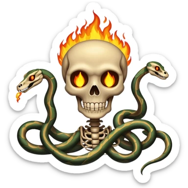 a skeleton with fire on it with snakes coming out of the eyes sticker