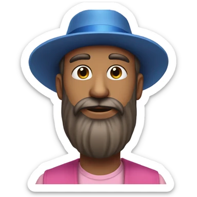 a drawing of a man with a beard and a hat on his head, with a long beard and a beard, Altichiero, rayonism, blue and pink color scheme, vector art sticker