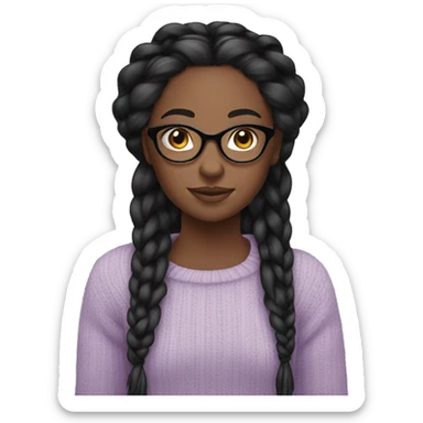 pretty black girl with glasses and long black braids with a light purple sweater sticker