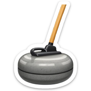 An icon showing a detailed close-up of a curling stone sliding across the ice, with a broom in motion beside it. The background features an indoor stadium with cheering spectators on the stands. Transparent background captures the strategy and focus of curling. sticker