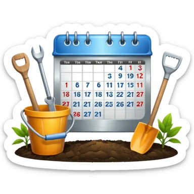 calendar icon with garden tools near. Transparent background sticker