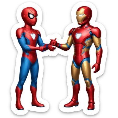 Make a spiderman and iron man handshaking sticker