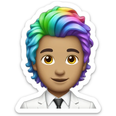 Posh-boy-with-white-suit-and-rainbow-unicorn-hair sticker