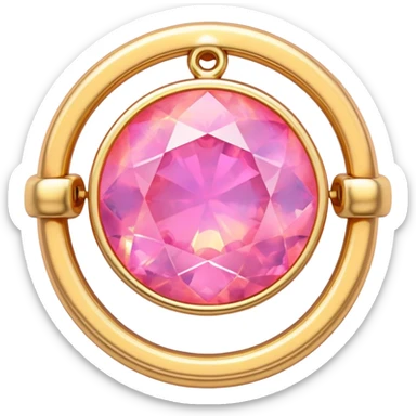 change the silver setting and jump ring to gold, keep the round cut pink fire opal and Y2K style, extreme close-up, emoji style sticker