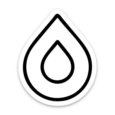 minimalist vector logo of a white rounded water drop pointing upwards with an inverted drop-shaped central cutout, surrounded symmetrically by four rounded cyan blue (#00DFFF) corners forming an incomplete square frame, on a vivid saturated blue (#0000FF) background, geometric, symmetrical, no shading or 3D effect sticker