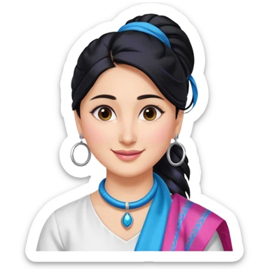 generate a pretty bratz emoji that looks like Kareena Kapoor's Geet character. 
Make her wear a white shirt with a colorful blue-pink dupatta wrapped around her neck. smiling big. Black hair tied into a side part ponytail, silver hoops

She should look exactly  like Kareena Kapoor sticker