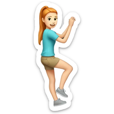 White girl with ginger ponytail climbing rock wall sticker