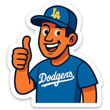 man in Dodgers hat, giving a thumbs up, vibrant toon style sticker