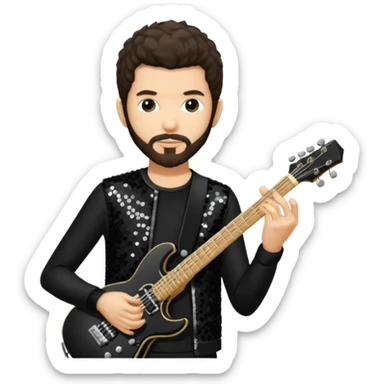 Brad Delson from Linkin Park with dark brown hair, light skin, black sequin outfit sticker