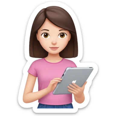 pretty brunette girl wearing pink top ipad studying  sticker