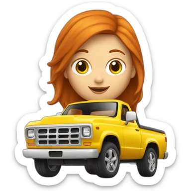 Redhead girl driving a yellow pickup sticker