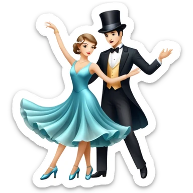 Icon for Ballroom Dancing: a pair of elegant dance shoes, a flowing dress, a top hat, and a dance floor spotlight. The icon should represent the elegance and atmosphere of ballroom dance, focusing on the iconic dance elements. Transparent background. sticker
