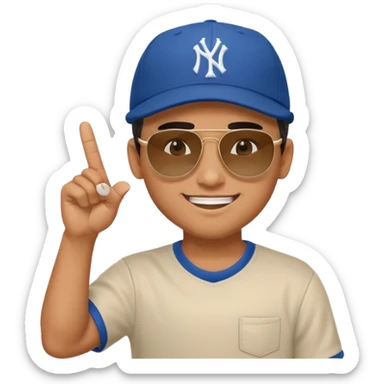 Cool hip guy with NY baseball cap and sunglasses doing the middle finger sticker