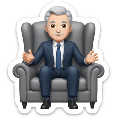 elderly businessman sitting in an armchair, wearing a formal suit and tie, gray hair, confident wise expression, corporate boss vibe, 3D cartoon style, mobile game icon style, clean background, no text, no watermark
 sticker