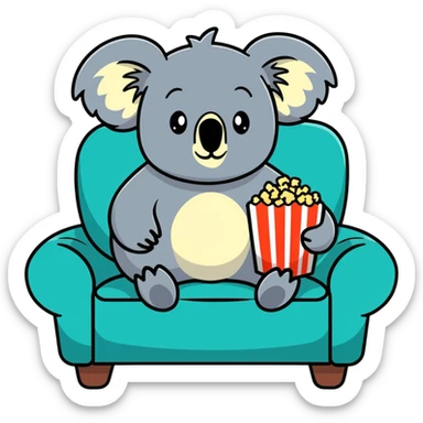 Koala sitting on the couch eating popcorn watching tv sticker