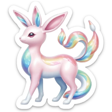 Pearlescent Milky-White Opalescent Rainbow-Tinted Soft-Glowing Celestial Sylveon-Milotic-Cresselia-Fakémon-creature (full body) sticker
