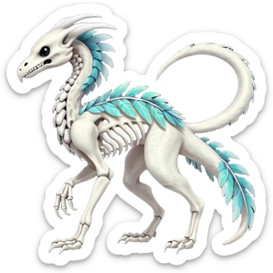 Rare realistic tribal patterned white whitish pastel colorful iridescent shiny glossy feathered skeletal badass epic handsome gorgeous aesthetic black-skulled Vernid-Trico-Sergal-Salandit-Nargacuga-species-Fakemon-creature by LiLaiRa, 4 legs, 1 tail, random markings, (full body) long ears sticker