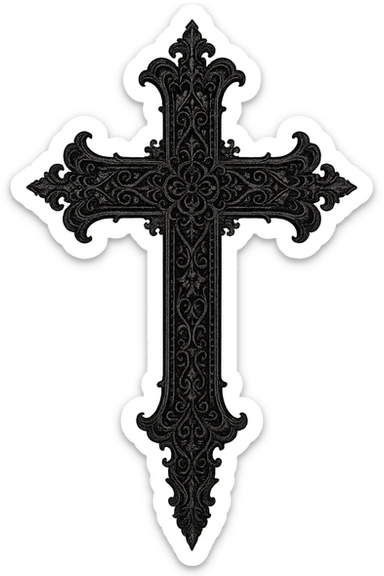 gothic style intricate black goth cross with lace sticker