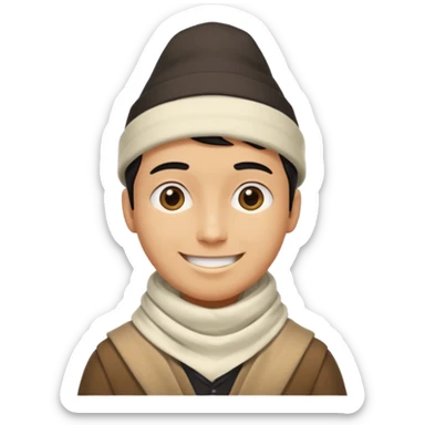 A guy with a triangle body with no arms and legs then his head is a perfect circle and his head is also black then give him a hat that doesn’t go behind his head, and last but not least give him a white scarf, NO BLACK THE COLOR FOR HIS HEAD sticker