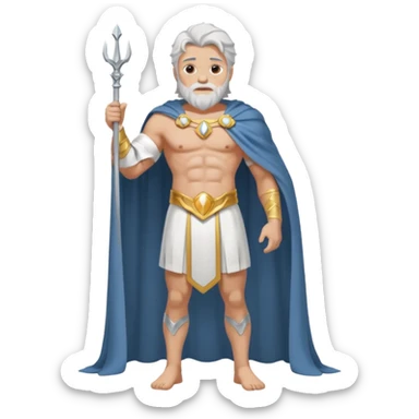 fullbody silverhair shirtless god ZEUS, white cloth over shoulder and cape, standing still sticker