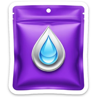 compact high-end purple supplement pouch with shiny silver highlights and simple droplet logo, VELOVITA RESERVE antioxidant product, contemporary premium look sticker