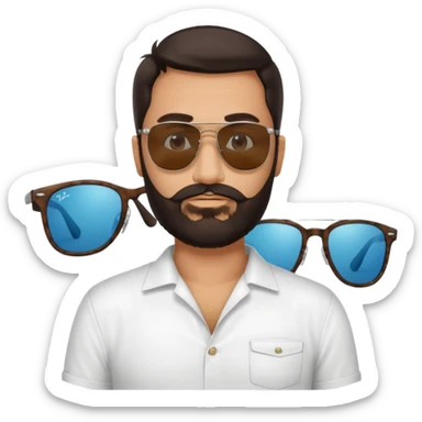 Mediterranean looking guy (beard and dark hair) on his 40's stamding next to his X4M competition wearing rayban glasses  sticker