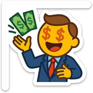 playful venture capitalist emoji, throwing money, excited expression, modern business attire sticker