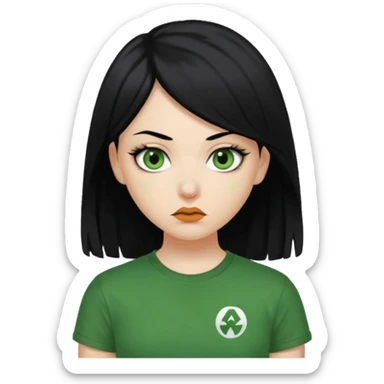 una chica con el pelo negro, un piercing en la nariz tipo arito, ojos almendrados y una camisa de type o negative  sticker