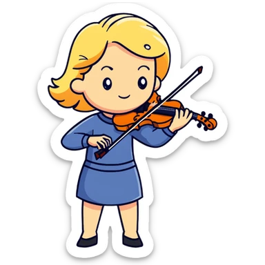 Full body of middle-aged blonde woman playing violin, standing position sticker