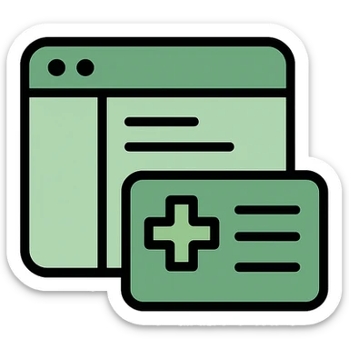 modern icon design for a clinic core application logo, green color scheme, includes a software icon element and a healthcard symbol, clean and professional look sticker