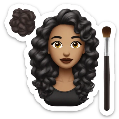 Maquilladora con brochas de maquillaje de piel morena clara y cabello rizado sticker