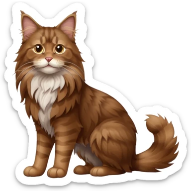 A high-resolution photo-realistic digital illustration of a brown maine coon cat, full body sticker