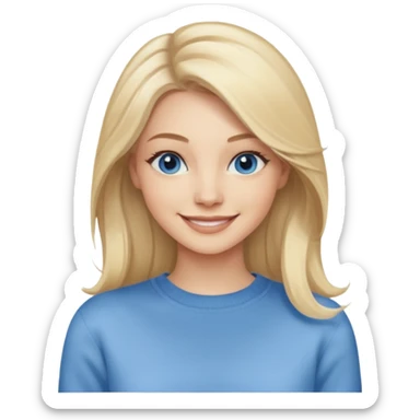 hyper realistic glamourous pale woman, Long blonde balayage hair, smiling, beige sweater & blue eyes sticker