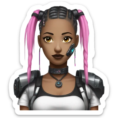cyberpunk girl, pink twintails, black collar, black crop top, cyborg sticker