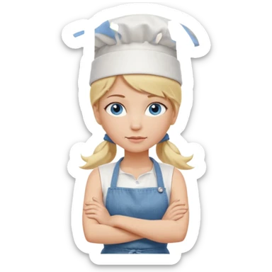 Sexy Full body 
Long Blonde hair blue eyed female chef arms folded wearing tank top and denim shorts and chef hat arms folded sticker