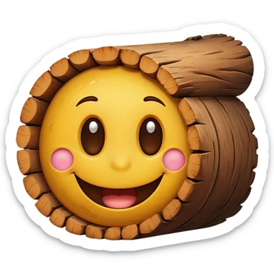 a log emoji. the top of the log is a smiley face with two small dots for eyes and a large U shape for the mouth. sticker