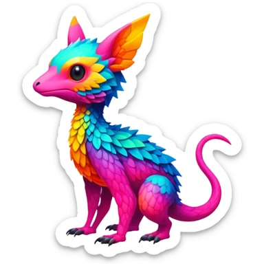 lush warm-colored colorful neon-colored Fakémon-Trico-creature (full body) sticker