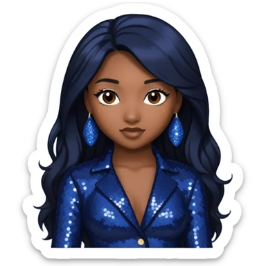 Normani from Fifth Harmony with long black hair, dark indigo sequin outfit sticker