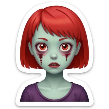 red short hair cute zombie girl with short bangs sticker