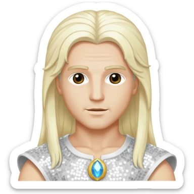Apollo, God of Light from Gods and Goddesses with long white blonde hair, white sequin outfit sticker