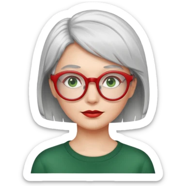 visage femme a lunettes pas épaisse ronde rouge avec cheveux courts gris-blancs aux yeux verts sticker