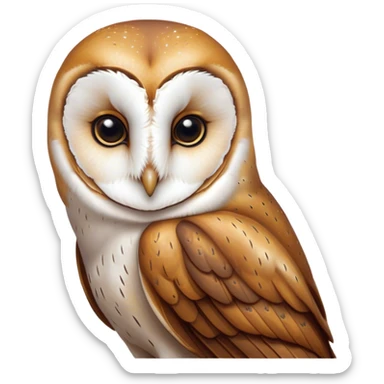 Cinematic Deep Thought Barn Owl Portrait Emoji, Head held high with a serene, contemplative gaze, showcasing its beautifully patterned plumage of white and brown, with eyes deeply focused as if pondering ancient secrets, Simplified yet majestically refined features, highly detailed, glowing with a soft, introspective light, high shine, poised and pensive, stylized with an air of profound wisdom, capturing the essence of an owl immersed in deep thought, so thoughtful it feels like it could silently whisper timeless wisdom from beyond the screen! sticker