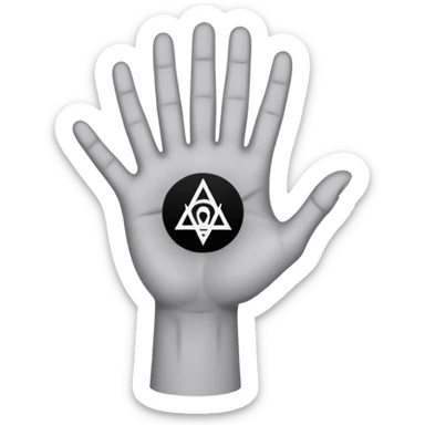 light grey hand with a black occult symbol on the palm and wrist slit sticker