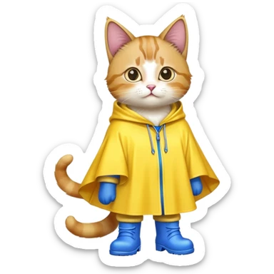 Cat wearing rain poncho and boots sticker