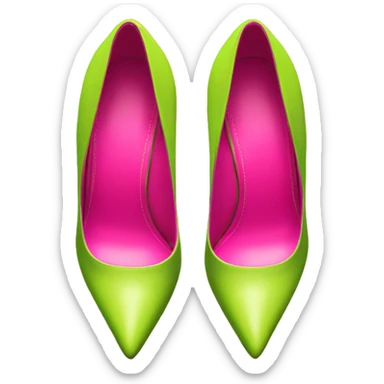 Realistic isolated top view of a pair of hot pink to lime green pointed toe high heel shoes. sticker