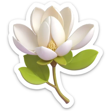 3D icon of a magnolia bud with white petals just starting to open, minimal background sticker