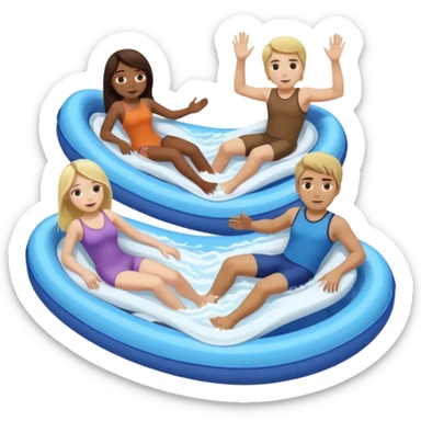 2 girls 2 guys. dark brown haired girl that’s pale and blonde haired girl and dirty blonde haired man and dark brown hair guy that has a bit longer hair just above his shoulders and is pale too on the lazy river water slide sticker