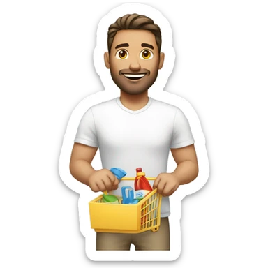 white man is going with product cart sticker